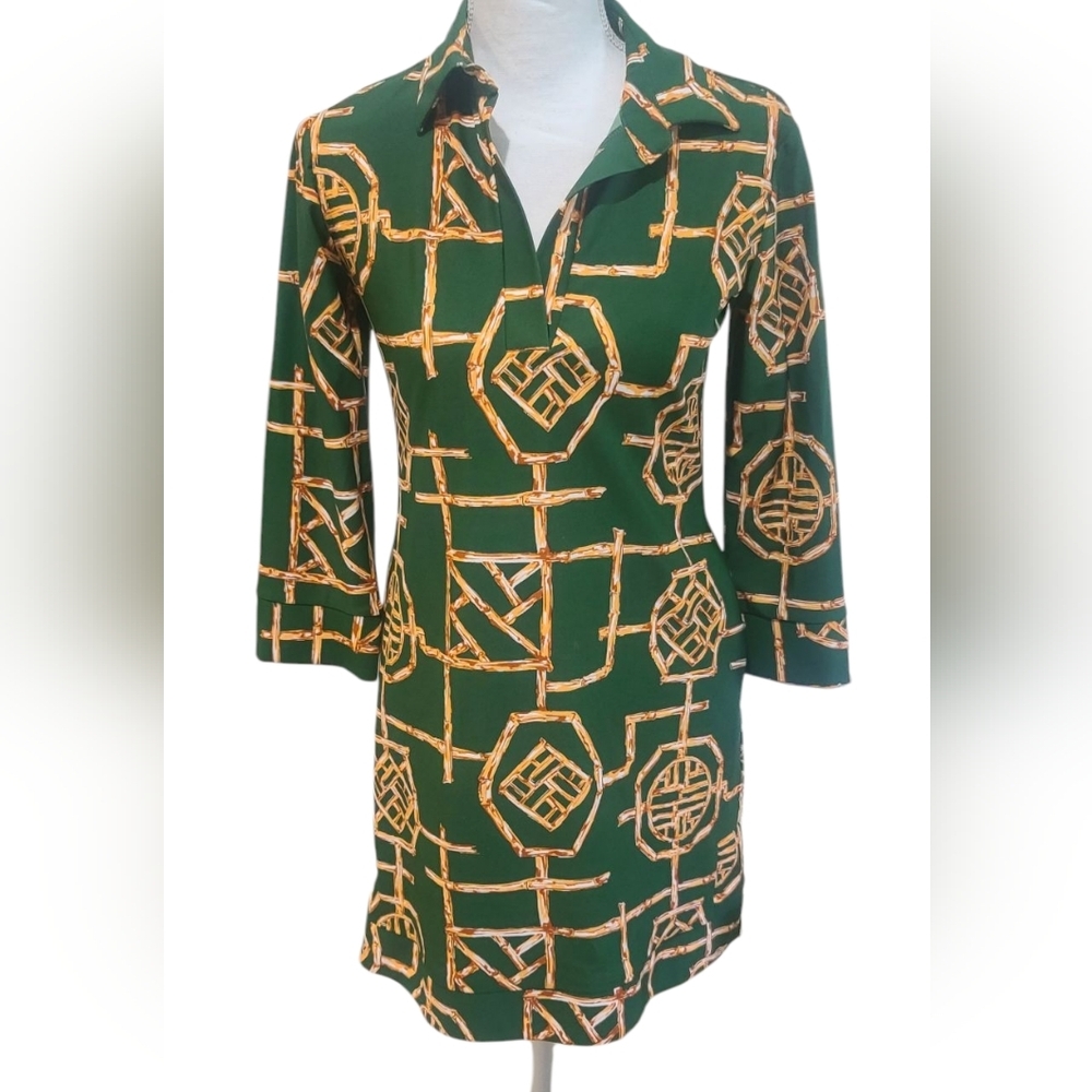 Jude Connally Gold Tan Long Sleeve Notched Collar Shirt Dress